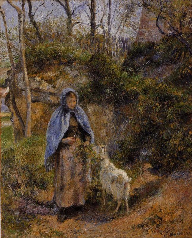 Peasant Woman with a Goat - Camille Pissarro Paintings